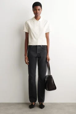 CURVED-COLLAR COTTON POPLIN SHIRT