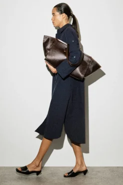 CURVED-SLEEVE COTTON MIDI SHIRT DRESS