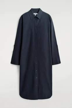 CURVED-SLEEVE COTTON MIDI SHIRT DRESS
