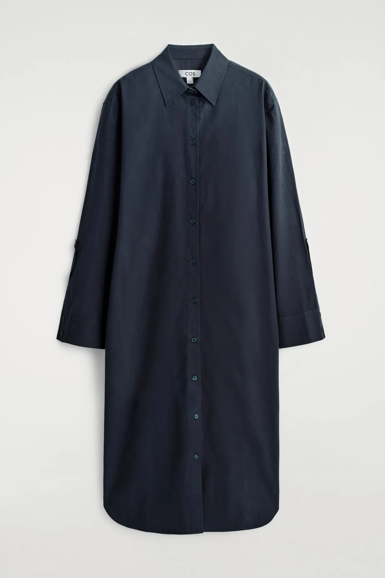 CURVED-SLEEVE COTTON MIDI SHIRT DRESS