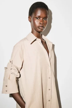 CURVED-SLEEVE COTTON MIDI SHIRT DRESS