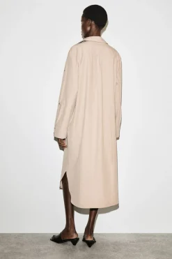 CURVED-SLEEVE COTTON MIDI SHIRT DRESS