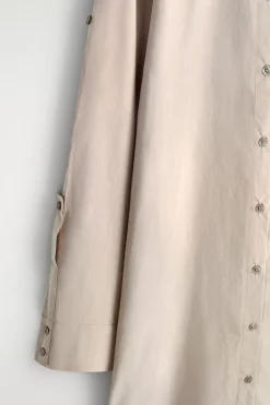 CURVED-SLEEVE COTTON MIDI SHIRT DRESS