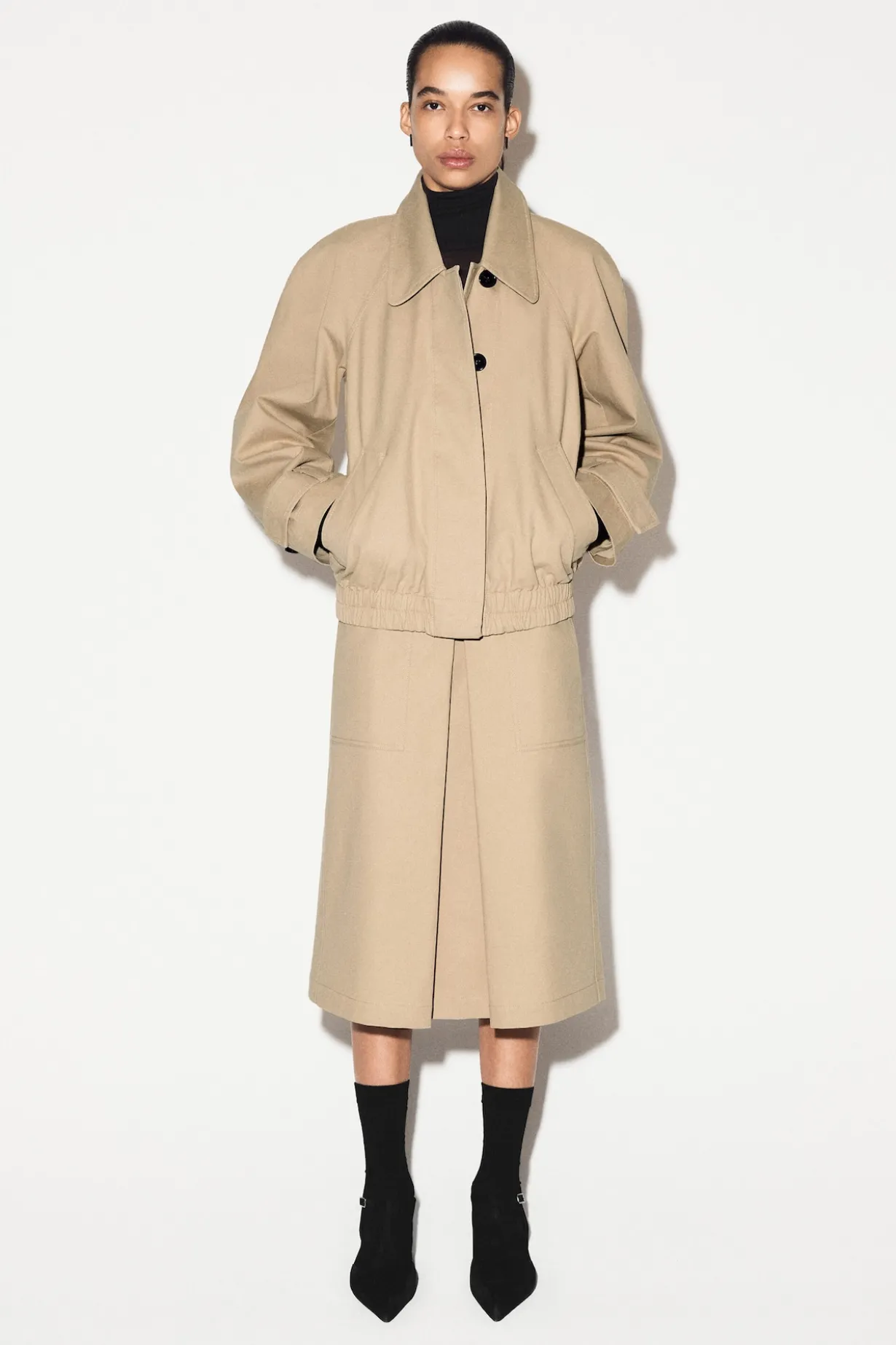 DECONSTRUCTED PLEATED COTTON MIDI SKIRT