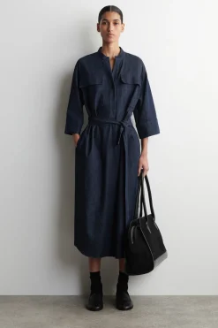 DENIM UTILITY MIDI SHIRT DRESS