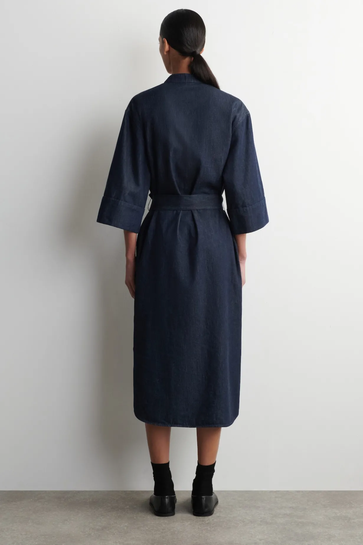 DENIM UTILITY MIDI SHIRT DRESS