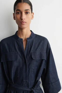 DENIM UTILITY MIDI SHIRT DRESS