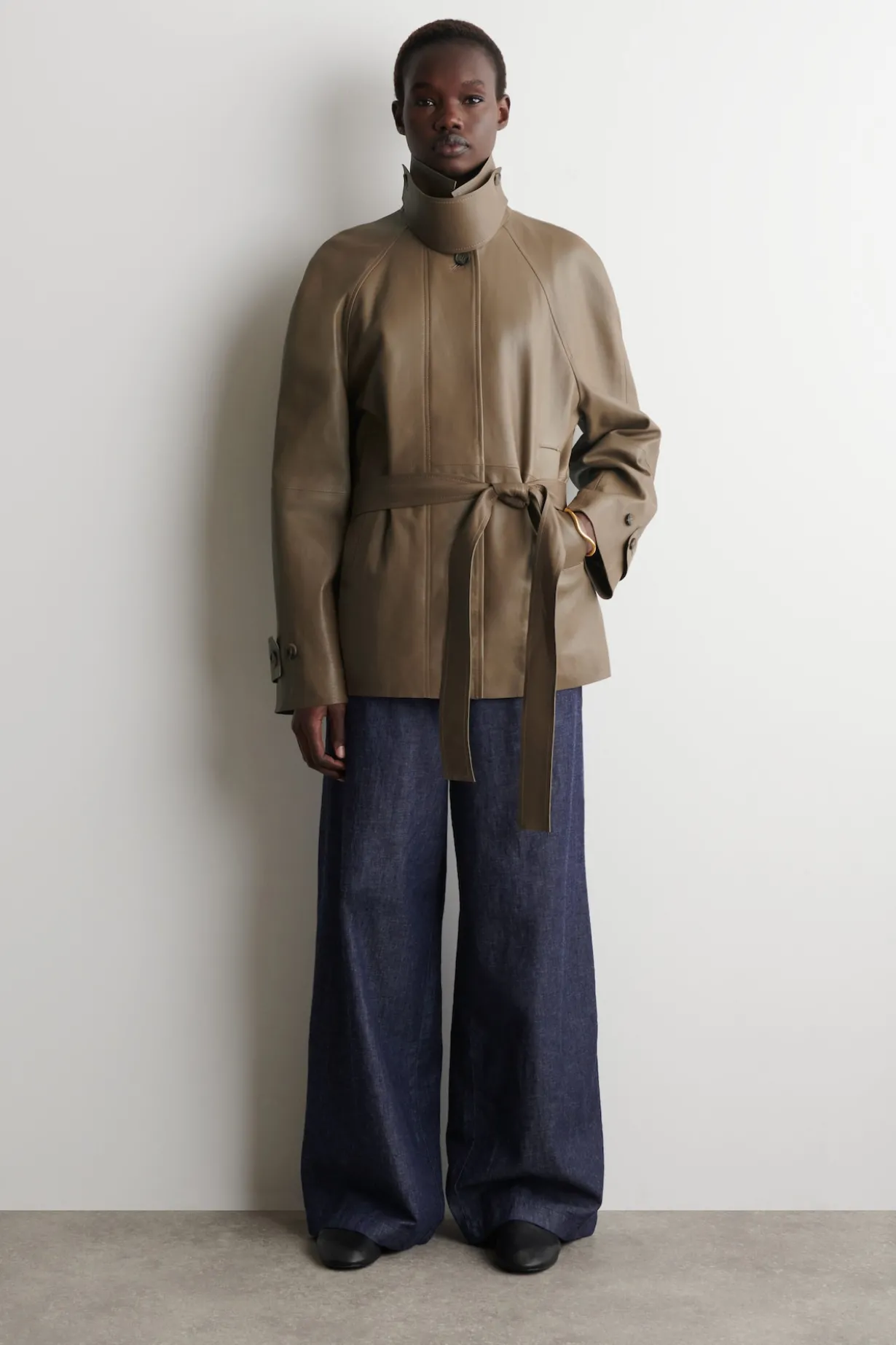 DENIM WIDE-LEG DRAWSTRING PANTS