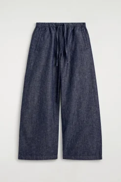 DENIM WIDE-LEG DRAWSTRING PANTS