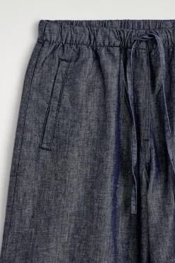 DENIM WIDE-LEG DRAWSTRING PANTS