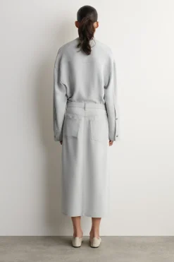 DENIM-EFFECT SILK MIDI SKIRT