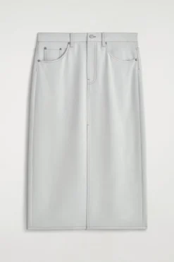 DENIM-EFFECT SILK MIDI SKIRT