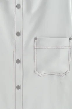 DENIM-EFFECT SILK MOCK-NECK SHIRT
