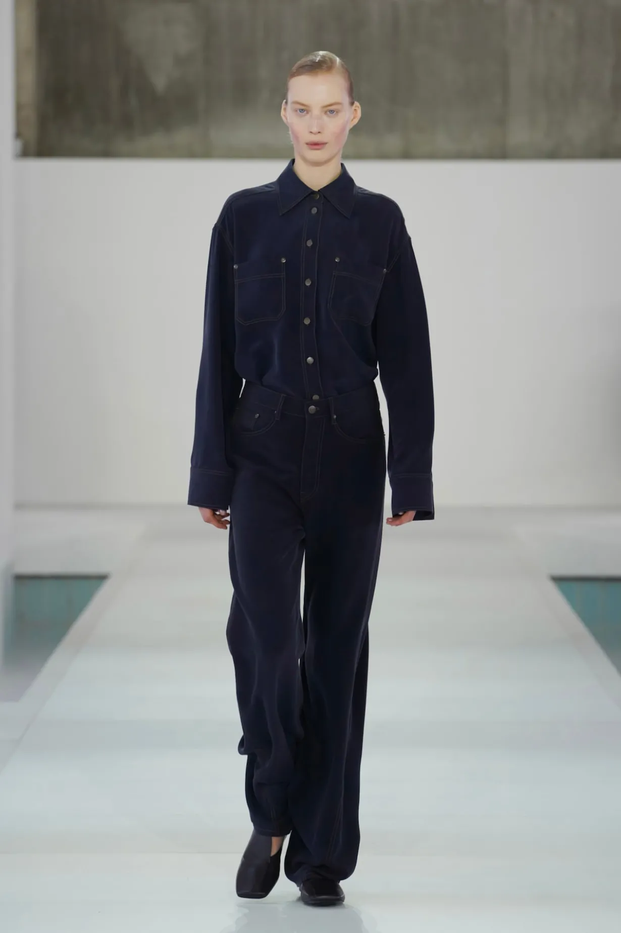 DENIM-EFFECT SILK PANTS