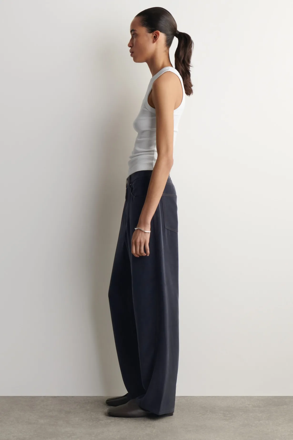 DENIM-EFFECT SILK PANTS