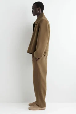 DOUBLE-FACED WOOL BARREL-LEG PANTS
