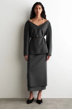 DOUBLE-FACED WOOL PENCIL SKIRT