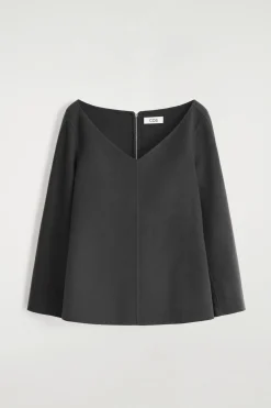 DOUBLE-FACED WOOL V-NECK TOP