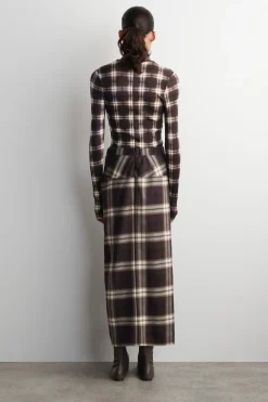 DRAPED CHECKED MIDI SKIRT