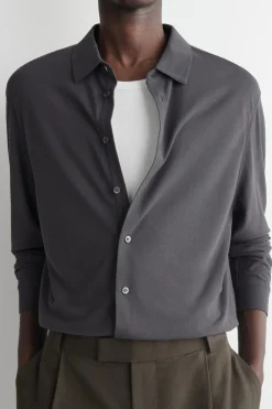 DRAPED COTTON-JERSEY SHIRT