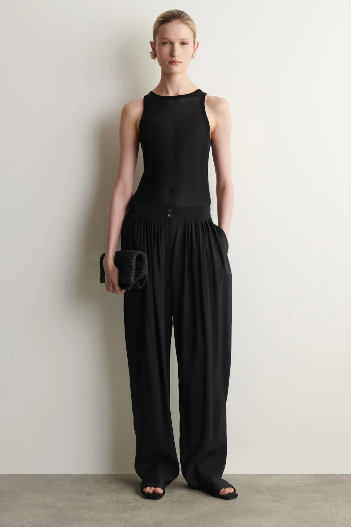 DRAPED PLEATED STRAIGHT-LEG PANTS