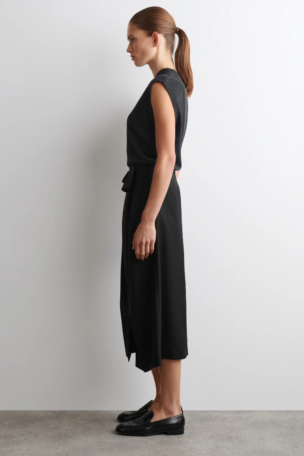 DRAPED WOOL WRAP-EFFECT MIDI SKIRT