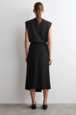 DRAPED WOOL WRAP-EFFECT MIDI SKIRT