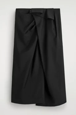 DRAPED WOOL WRAP-EFFECT MIDI SKIRT