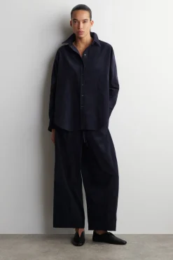 ELASTICATED CORDUROY BARREL-LEG PANTS