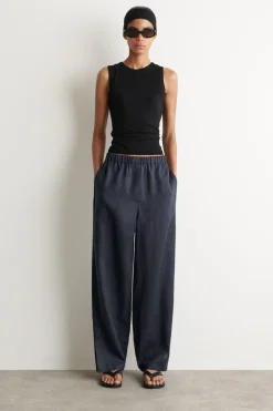 ELASTICATED LINEN BARREL-LEG PANTS