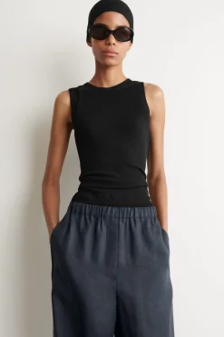 ELASTICATED LINEN BARREL-LEG PANTS