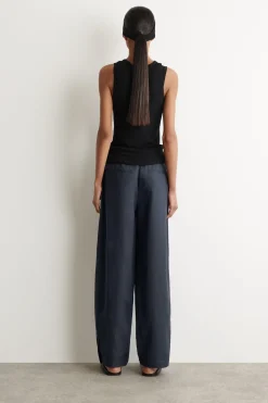 ELASTICATED LINEN BARREL-LEG PANTS