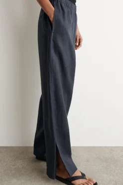 ELASTICATED LINEN BARREL-LEG PANTS