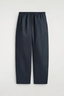 ELASTICATED LINEN BARREL-LEG PANTS