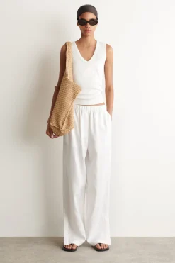 ELASTICATED LINEN BARREL-LEG PANTS