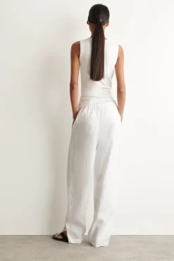ELASTICATED LINEN BARREL-LEG PANTS