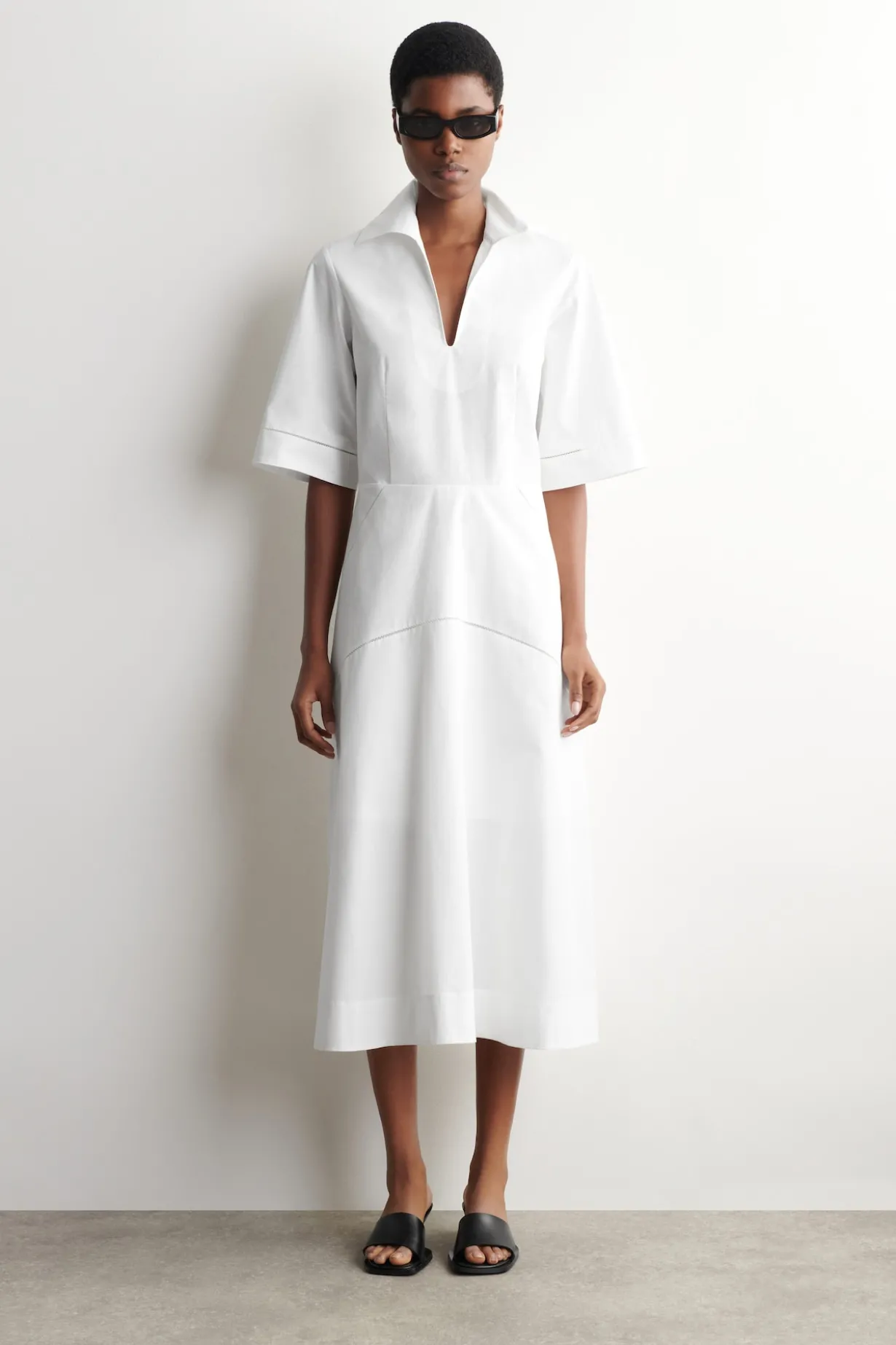 EMBROIDERED PIMA COTTON MIDI DRESS