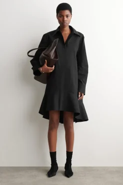 FLARED COTTON MINI SHIRT DRESS