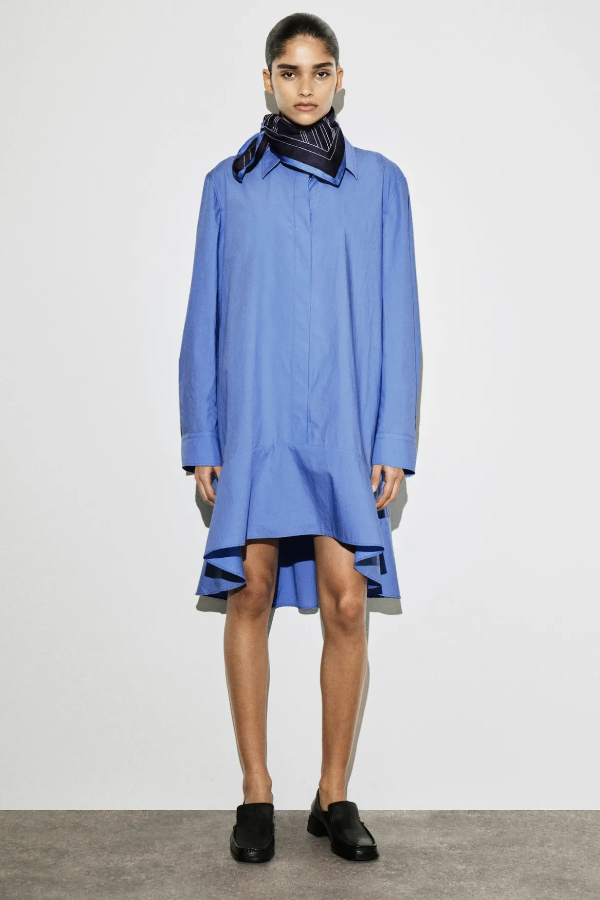 FLARED COTTON MINI SHIRT DRESS