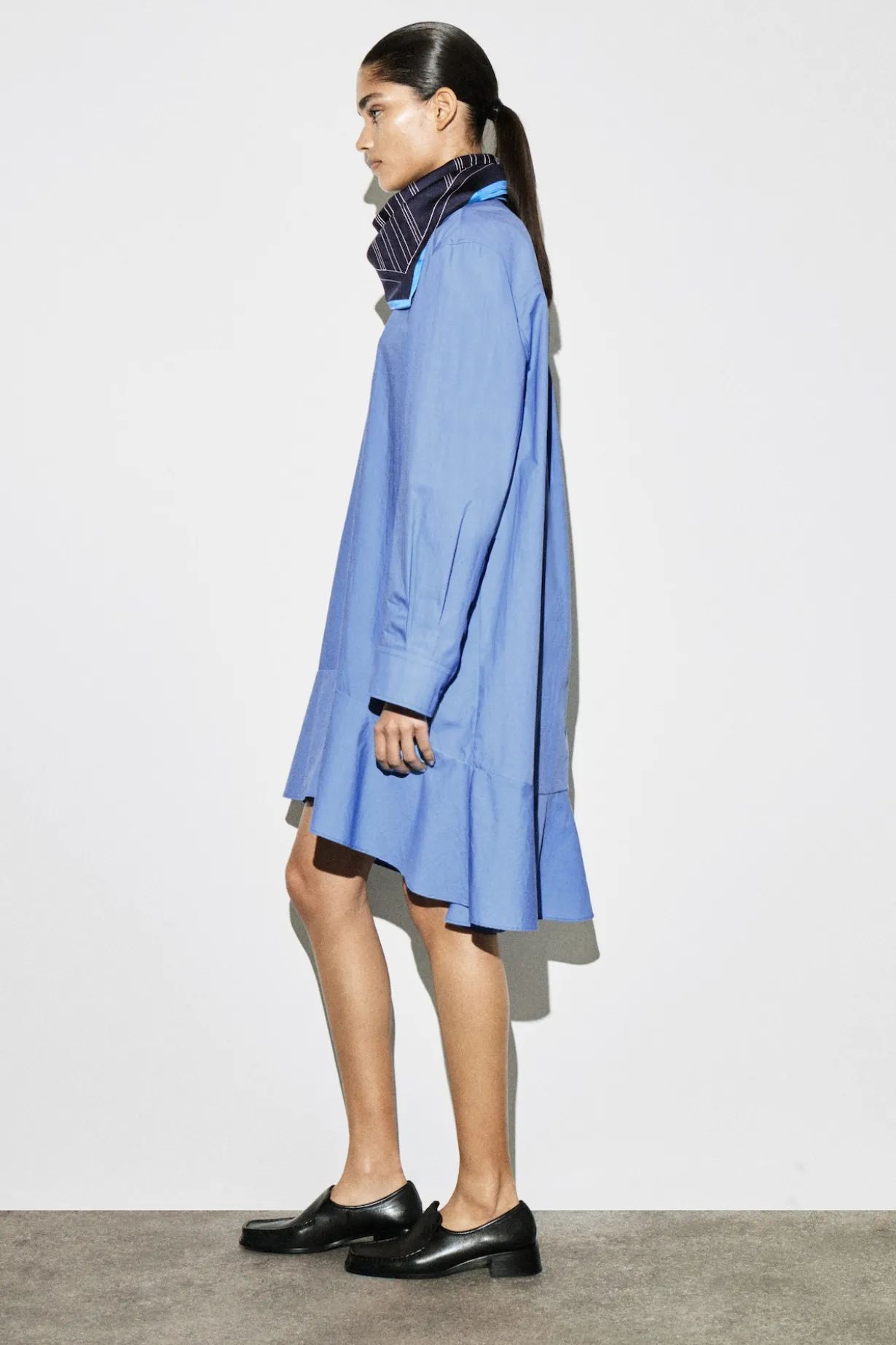 FLARED COTTON MINI SHIRT DRESS