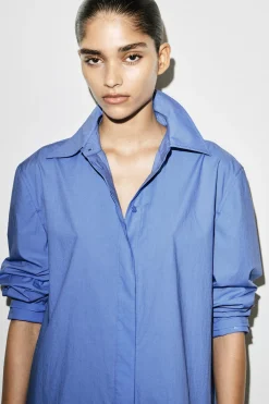 FLARED COTTON MINI SHIRT DRESS
