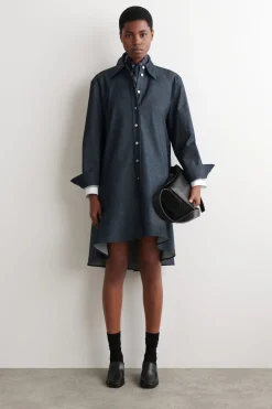 FLARED DENIM MINI SHIRT DRESS