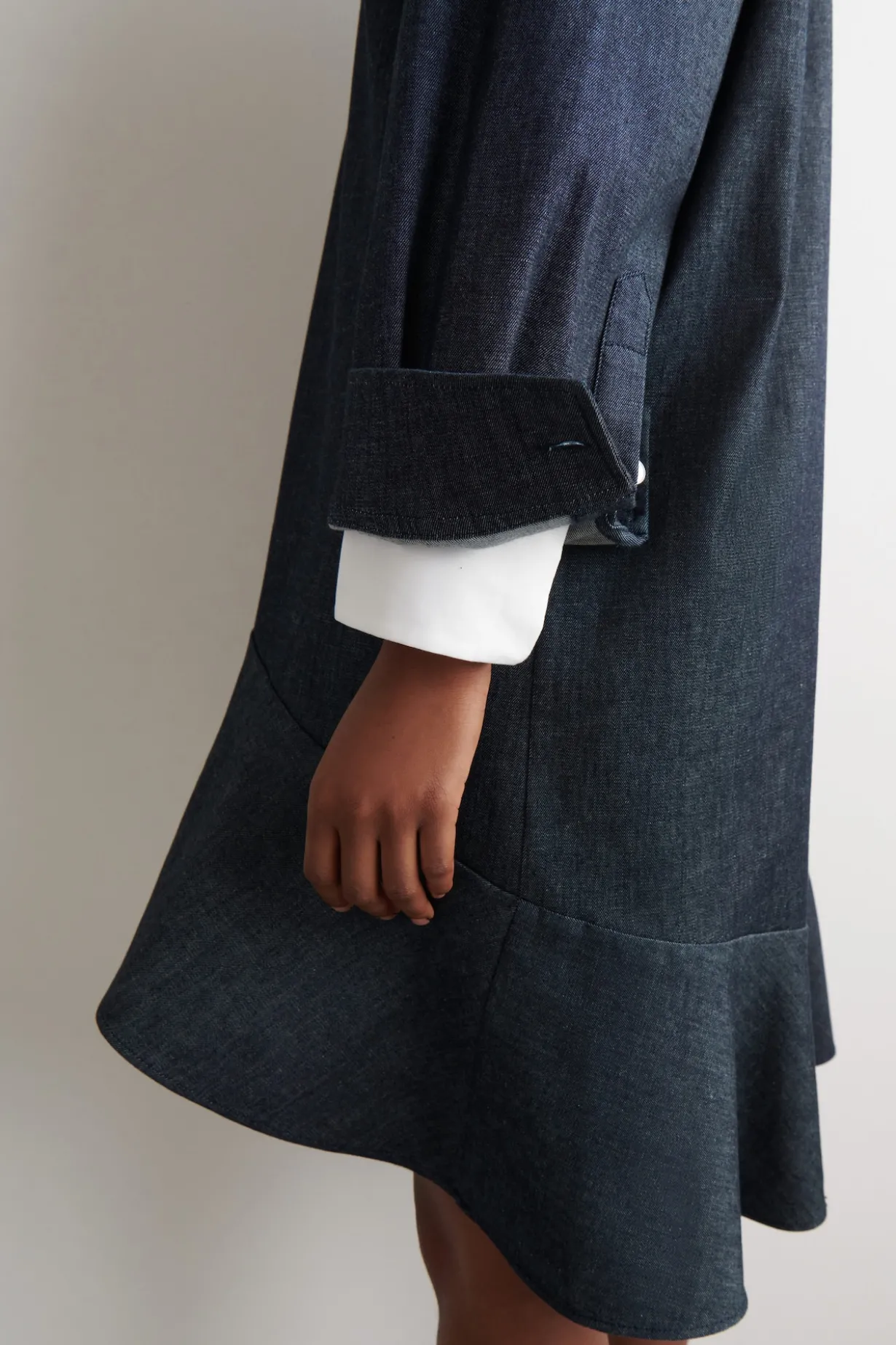 FLARED DENIM MINI SHIRT DRESS