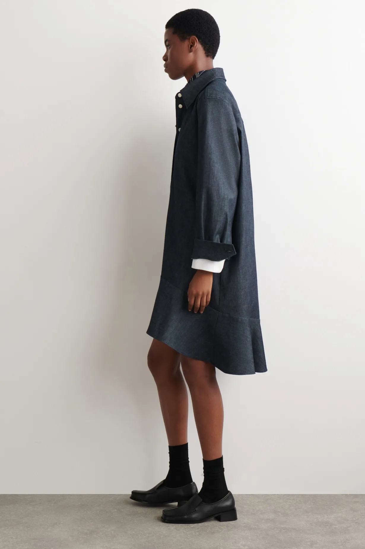 FLARED DENIM MINI SHIRT DRESS