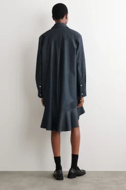 FLARED DENIM MINI SHIRT DRESS