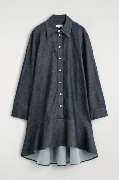 FLARED DENIM MINI SHIRT DRESS