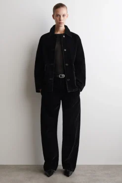 FLOCKED-DENIM BARREL-LEG PANTS