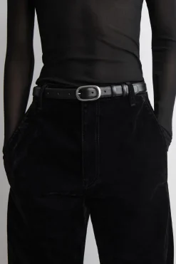 FLOCKED-DENIM BARREL-LEG PANTS