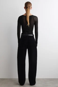 FLOCKED-DENIM BARREL-LEG PANTS