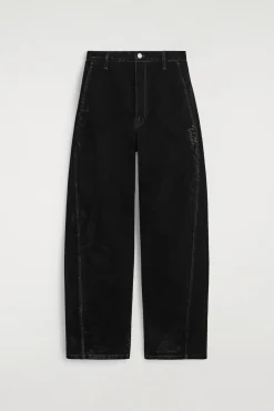 FLOCKED-DENIM BARREL-LEG PANTS